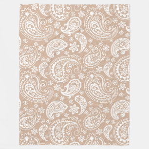 Elegant White & Tan Vintage Paisley Pattern Fleece Blanket