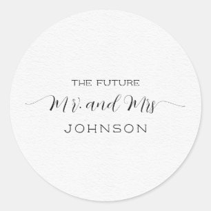 Elegant White Texture Mr. and Mrss Classic Round Sticker