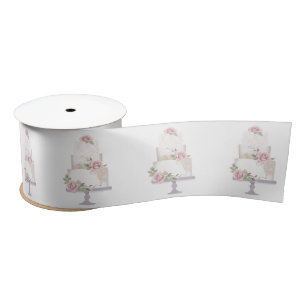 Elegant White Three Tier Cake Satin Ribbon