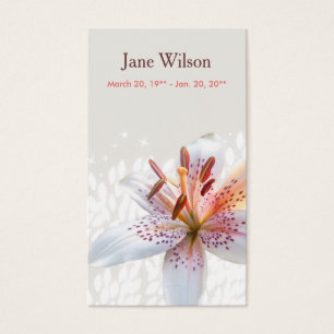 Elegant White Tiger Lily Name Prayer Card