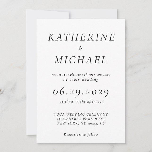 Elegant White Timeless Wedding Invitations (Front)