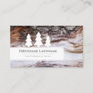 Elegant white trees on grey wood grain wooden cut business card
