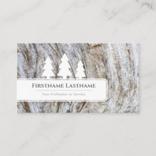 Elegant white trees on grey wood grain wooden cut business card