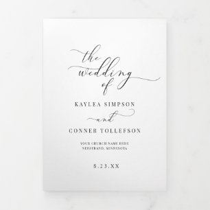 Elegant White Tri-fold Wedding Program Booklet