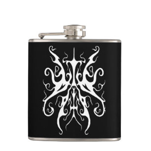 Elegant White Tribal Mask Abstract Design Hip Flask