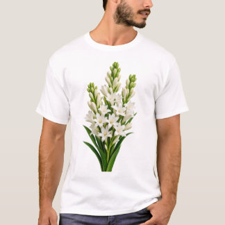 Elegant White Tuberose Floral Design T-Shirt