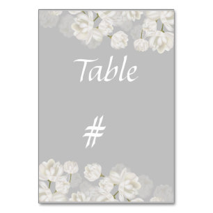 Elegant white Tulip Wedding table number