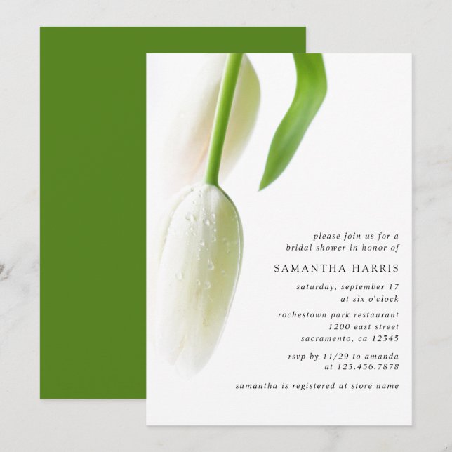 Elegant White Tulips Bridal Shower Invitation (Front/Back)