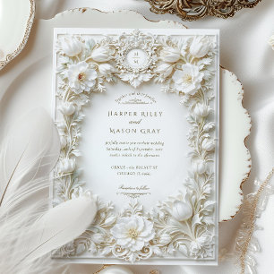 Elegant White Tulips Faux Embossed Invitation
