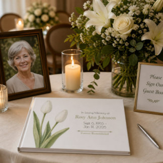 Elegant White Tulips Funeral Guest Book