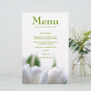 Elegant White Tulips Wedding Dinner Menu Card