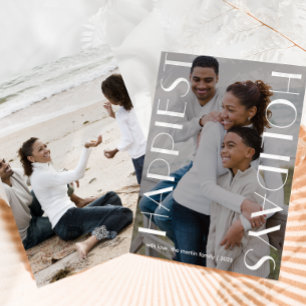 Elegant White Two Photo Stylish Happiest Holiday Card