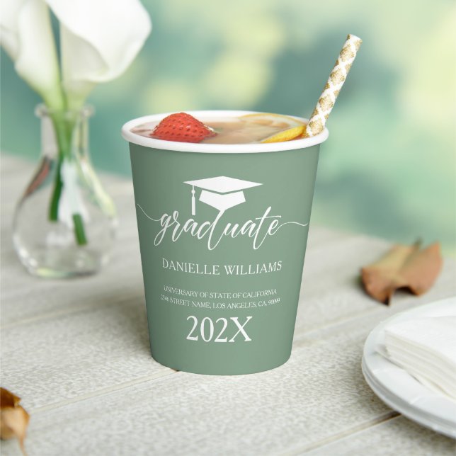 Elegant White Typography On Sage Green Background Paper Cups (Insitu)