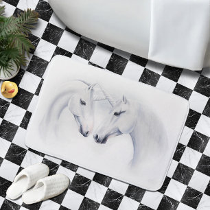 Elegant White Unicorns Couple Fantasy Romantic Bath Mat