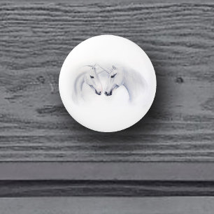 Elegant White Unicorns Couple Fantasy Romantic Ceramic Knob