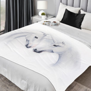 Elegant White Unicorns Couple Fantasy Romantic Fleece Blanket