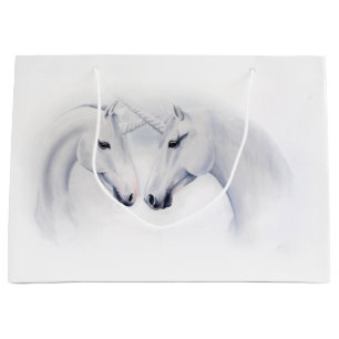 Elegant White Unicorns Couple Fantasy Romantic Large Gift Bag
