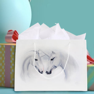 Elegant White Unicorns Couple Fantasy Romantic  Large Gift Bag