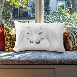 Elegant White Unicorns Couple Fantasy Romantic Lumbar Cushion