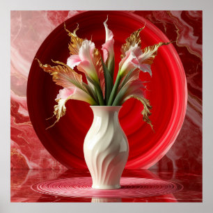 Elegant White Vase with Colourful Flowers Poster