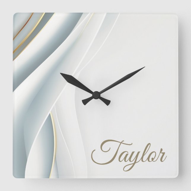 Elegant White Veil Personalized  Square Wall Clock (Front)