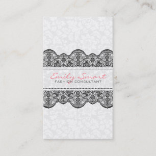 Elegant White Vintage Damasks Black Lace Business Card
