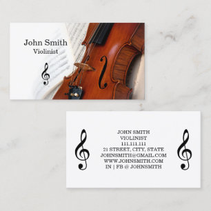 Elegant White Violin Violinist Business Card
