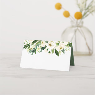 Elegant White Watercolor Floral Blank Wedding Place Card