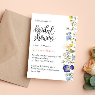 Elegant White Watercolor Floral Bridal Shower Invitation