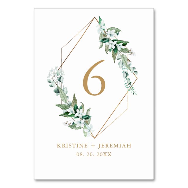 Elegant White Watercolor Floral Greenery Wedding Table Number (Front)