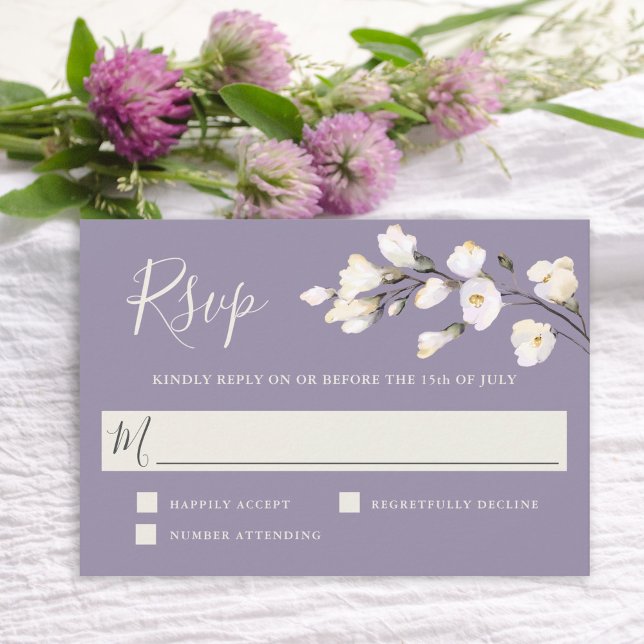 Elegant White Watercolor Floral Lavender RSVP (Creator Uploaded)
