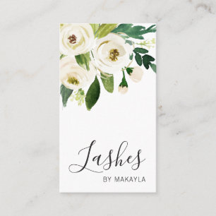 Elegant White Watercolor Floral Roses Lashes Business Card