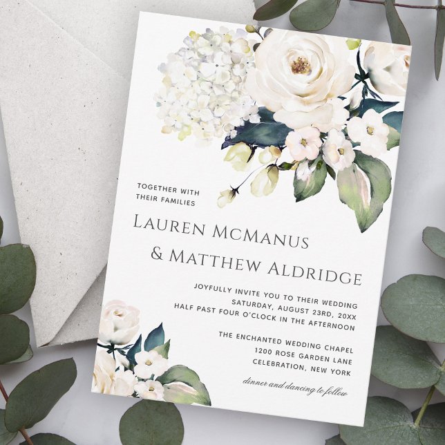 Elegant White Watercolor Floral Wedding Invitation (Creator Uploaded)
