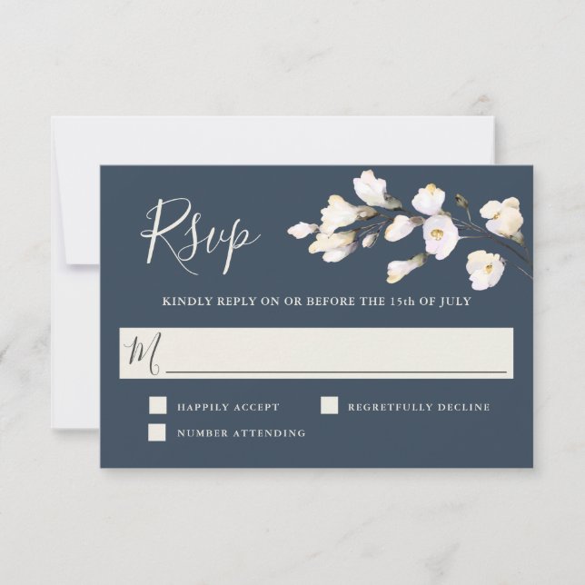 Elegant White Watercolor Floral Wedding RSVP Card (Front)