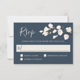 Elegant White Watercolor Floral Wedding RSVP Card