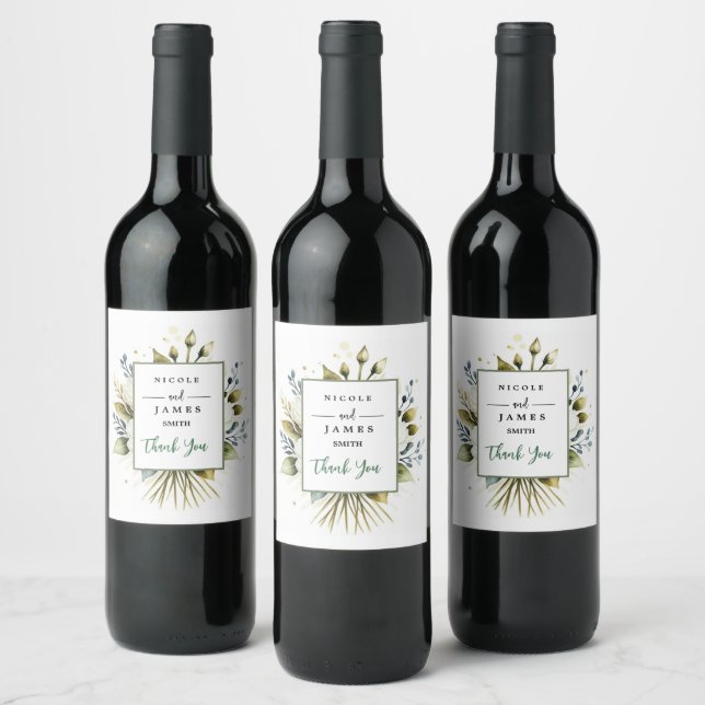 Elegant White Watercolor Floral Wine Label (Bottles)
