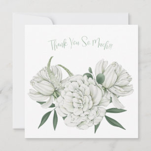 Elegant White Watercolor Flowers Thank You Card