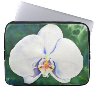 Elegant white watercolor orchid  laptop sleeve