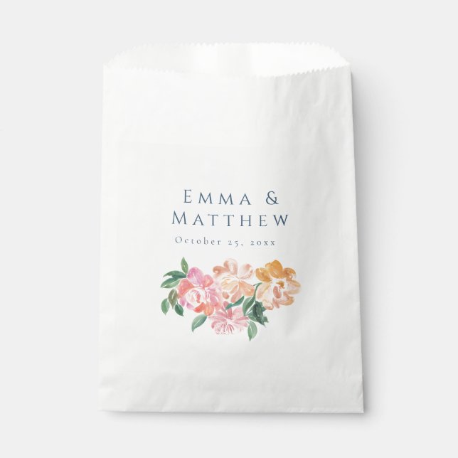 Elegant White Watercolor Peonies Floral Bouquet Favour Bag (Front)