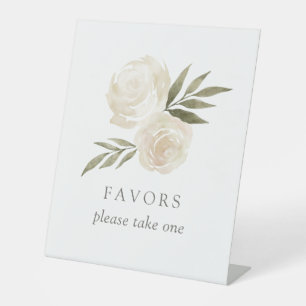 Elegant White Watercolor Rose Wedding Favours Sign