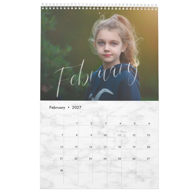 Elegant White Watercolor Script Multi Photo Calendar (Feb 2027)