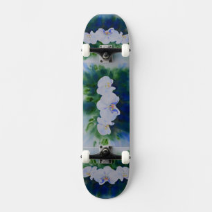 Elegant white watercolor tropical boho orchids  skateboard