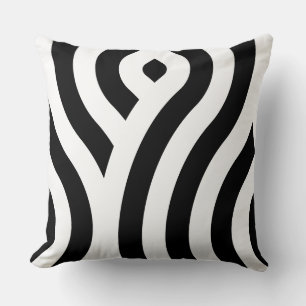 Elegant White Wave Pattern Black Cushion