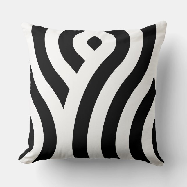 Elegant White Wave Pattern Black Cushion (Front)
