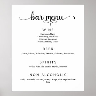 Elegant White Wedding Bar Menu Poster