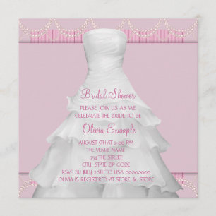 Elegant White Wedding Dress Bridal Shower Invitation