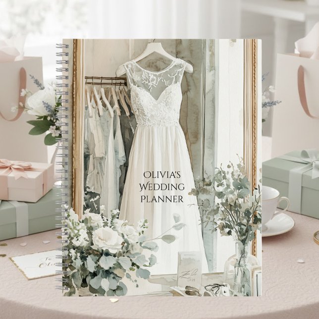Elegant White Wedding Dress Floral Wedding Planner Notebook (Creator Uploaded)