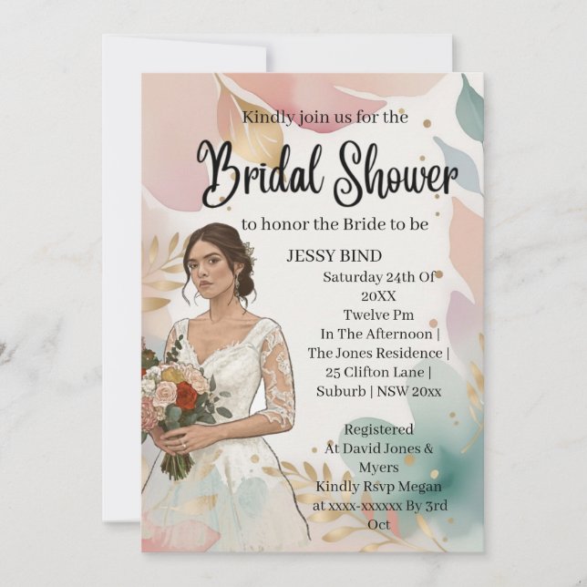 Elegant White Wedding Gown Bridal Shower Invite (Front)