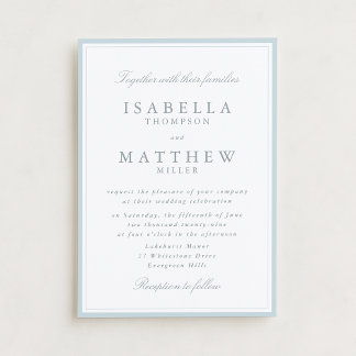 Elegant White Wedding Invitation with Blue Frame