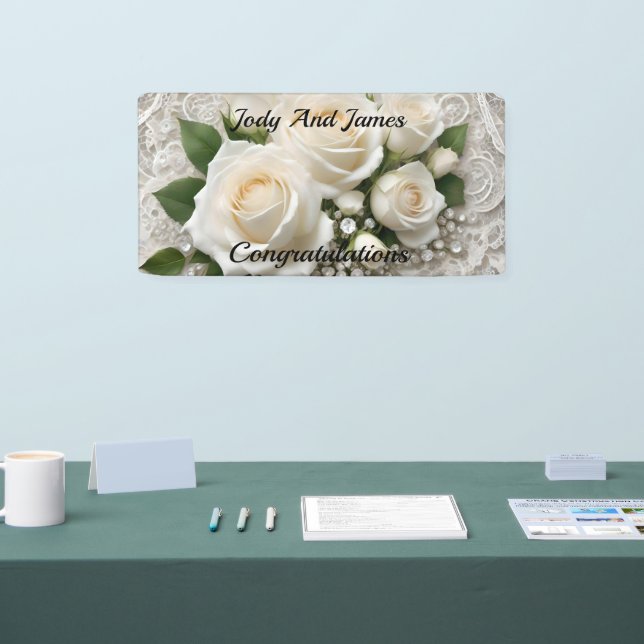 Elegant White Wedding Lace And Roses,  Banner (Tradeshow)